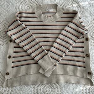 Madewell women’s stripe crop sweater with button detail EUC small
